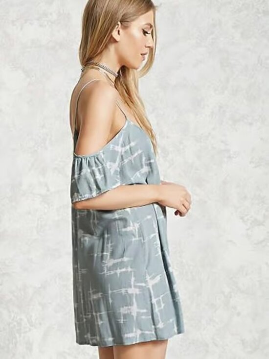 Forever 21 Dresses & Skirts - Forever 21 Blue Printed A-Line Cold Shoulder Dress